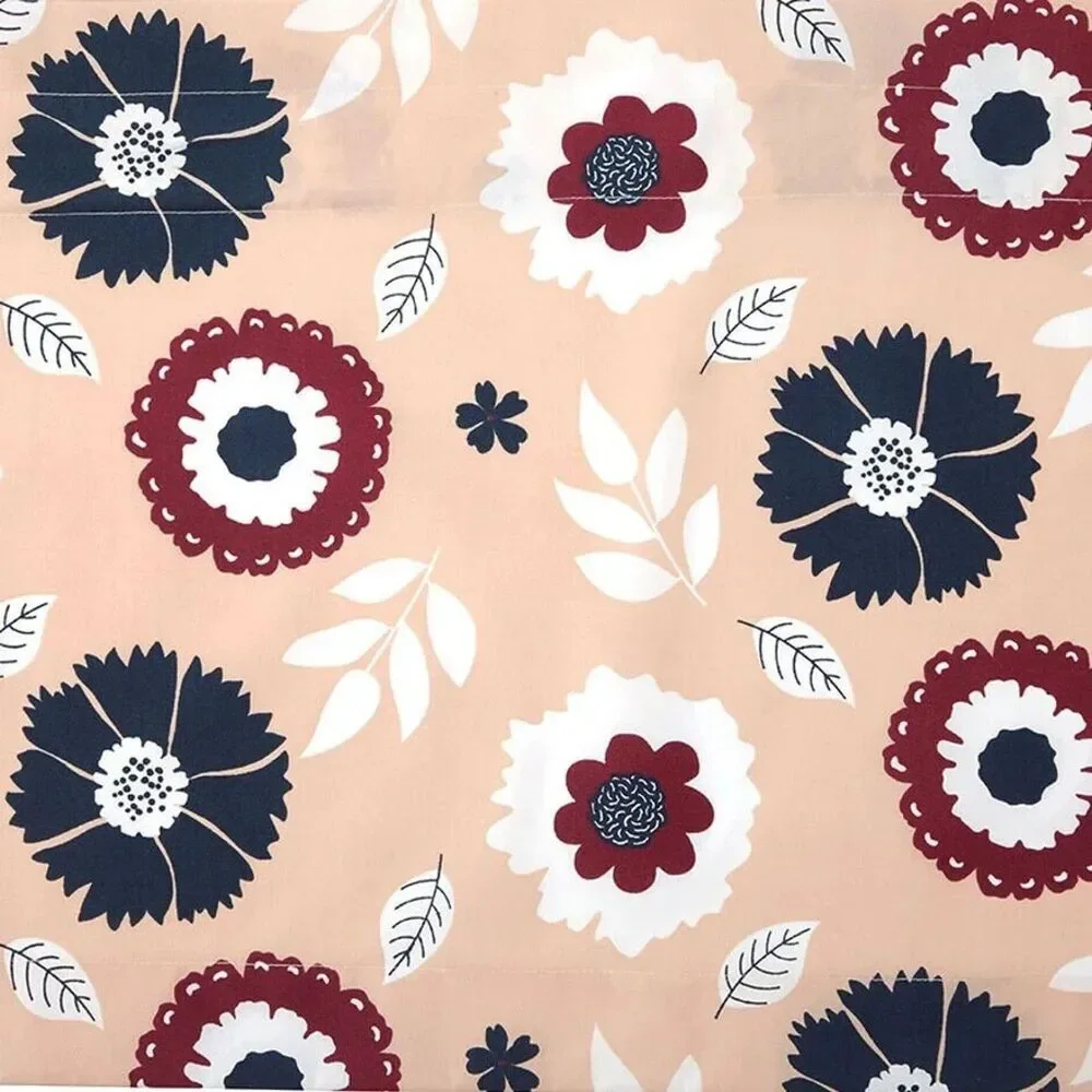 Retro Vibe Floral Shower Curtain 72-in Blue Red Floral on Tan Polyester Gift NEW